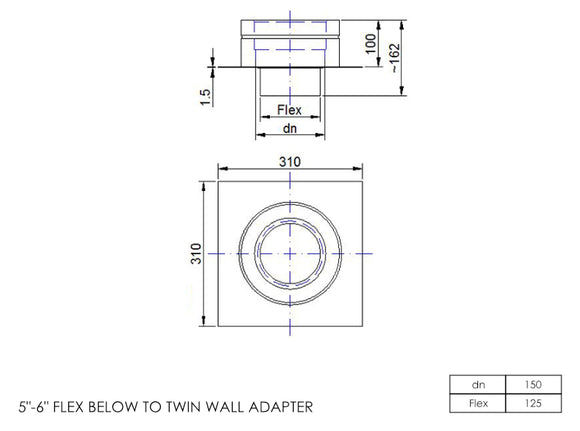 DTW Flex Below to Twin Wall Adapter 5 - 6 Inch SS