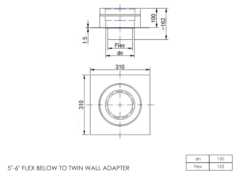DTW Flex Below to Twin Wall Adapter 5 - 6 Inch SS - 0