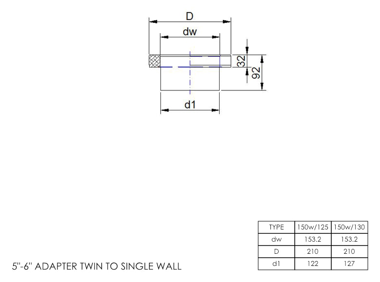 DTW Single to Twin Wall Adapter 5 - 6 Inch MB - 0