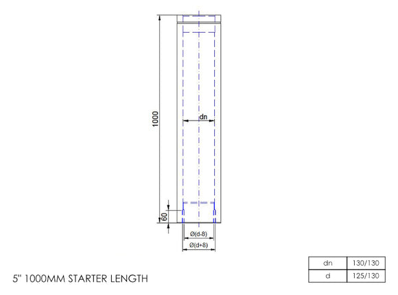DTW 1000mm Starter Length with Built in Adapter 5 Inch SS
