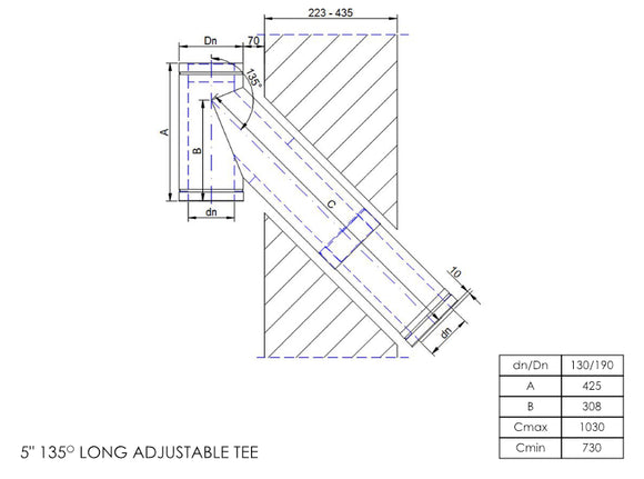 DTW 135 Degree Adjustable Tee 730 - 1040mm 5 Inch MB