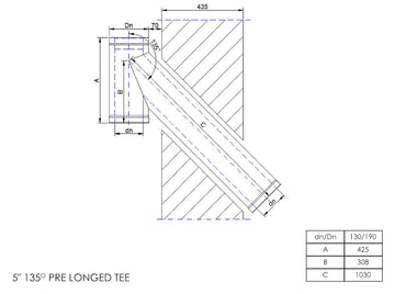 DTW 990mm 135 Degree Pre Longed Tee 5 Inch SS - 0