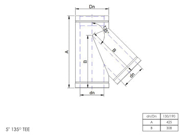 DTW 135 Degree Tee 5 Inch SS - 0