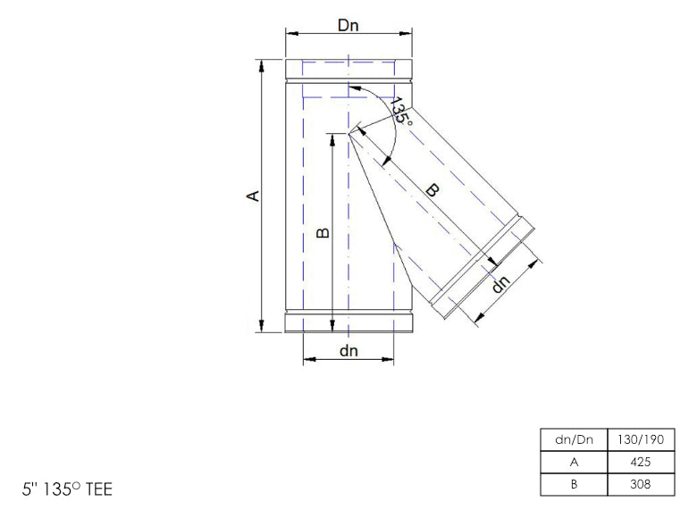 DTW 135 Degree Tee 5 Inch MB - 0