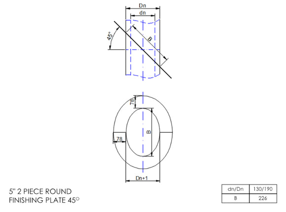 DTW 2 Part 45 Degree Oval Finishing Plate 5 Inch SS