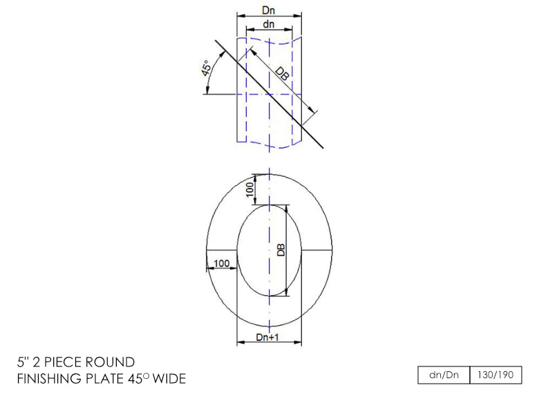 DTW 2 Part 45 Degree Oval Wide Finishing Plate 5 Inch MB - 0