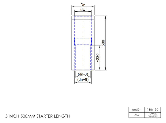 DTW 500mm Starter Length with Built in Adapter 5 Inch SS