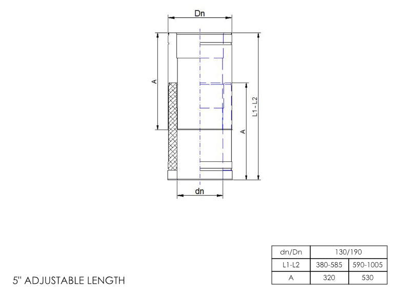 DTW Adjustable Length 380 - 585mm 5 Inch MB - 0