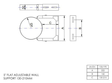 DTW 130 - 210mm Adjustable Wall Support 5 Inch SS - 0