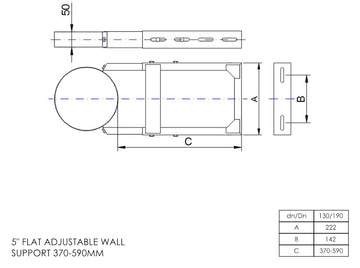 DTW 370 - 590mm Adjustable Wall Support 5 Inch SS - 0