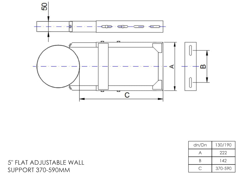 DTW 370 - 590mm Adjustable Wall Support 5 Inch MB - 0