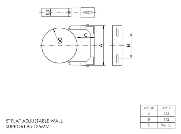 DTW 95 - 135mm Adjustable Wall Support 5 Inch MB