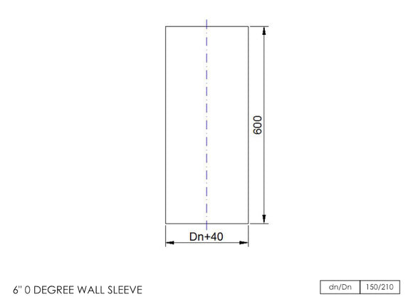 DTW 600mm 0 Degree Wall Sleeve 6 Inch SS