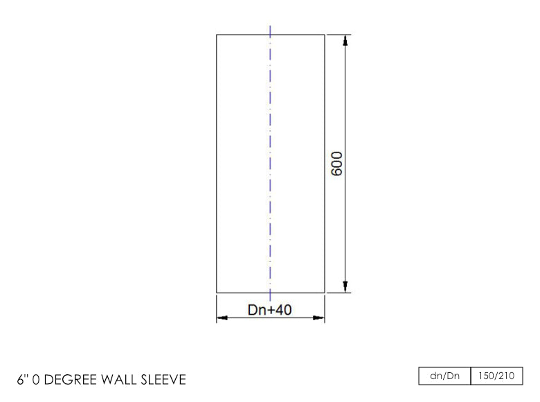 DTW 600mm 0 Degree Wall Sleeve 6 Inch SS - 0