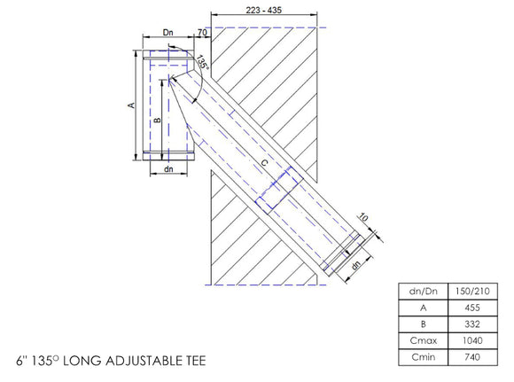 DTW 135 Degree Adjustable Tee 730 - 1040mm 6 Inch MB