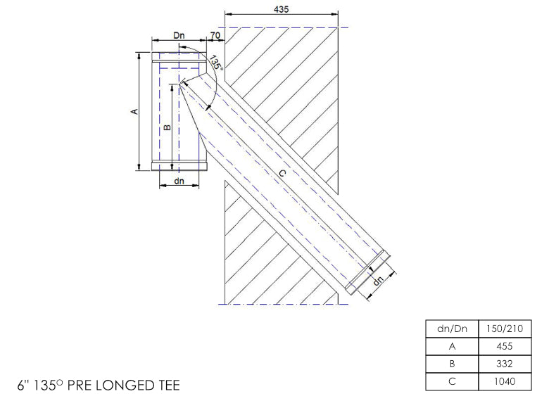 DTW 990mm 135 Degree Pre Longed Tee 6 Inch MB - 0
