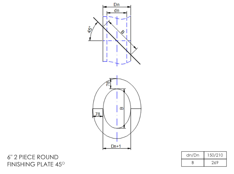 DTW 2 Part 45 Degree Oval Finishing Plate 6 Inch SS - 0