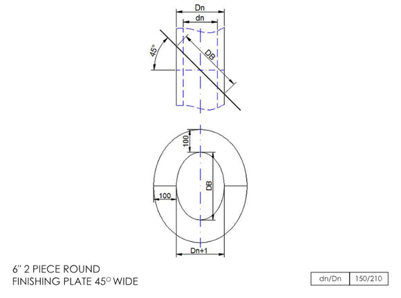 DTW 2 Part 45 Degree Oval Wide Finishing Plate 6 Inch SS
