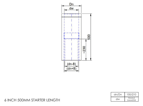 DTW 500mm Starter Length with Built in Adapter 6 Inch SS