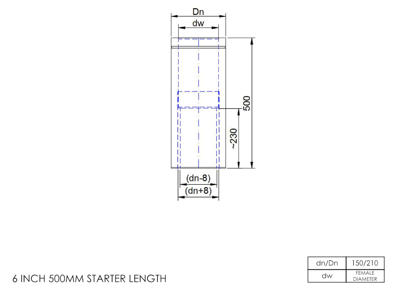 DTW 500mm Starter Length with Built in Adapter 6 Inch SS