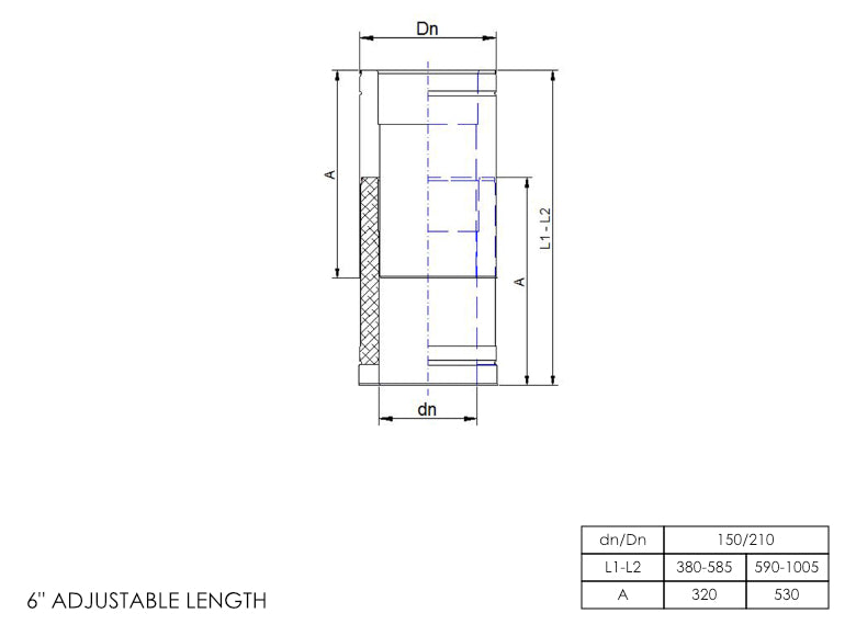 DTW Adjustable Length 380 - 585mm 6 Inch MB - 0
