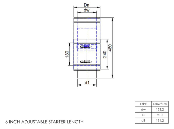 DTW 500mm Adjustable Starter Length with Built in Adapter 6 Inch SS
