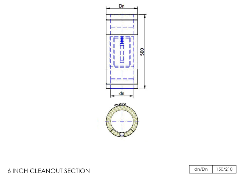 DTW 500mm Straight Length with Clean Out Section 6 Inch MB - 0