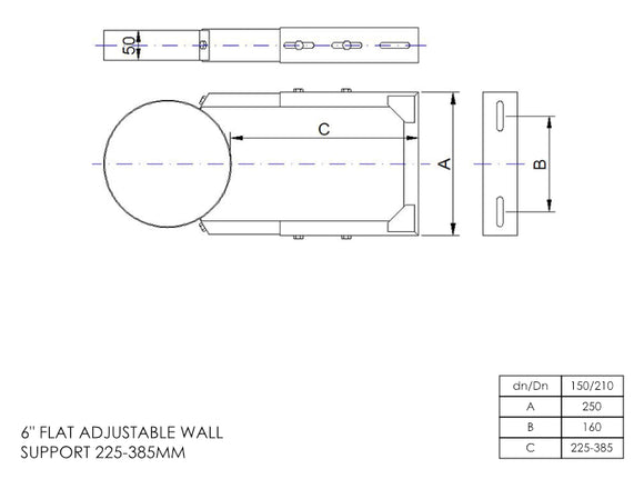 DTW 225 - 385mm Adjustable Wall Support 6 Inch MB