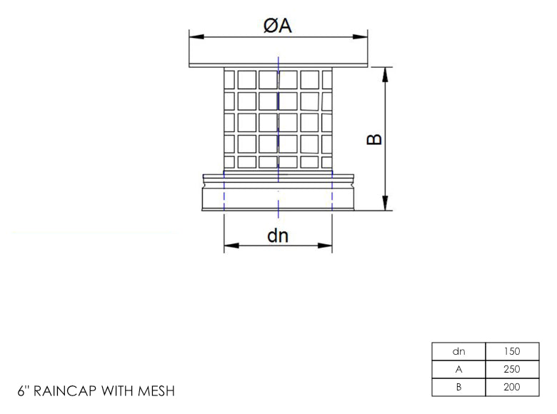 DTW Rain Cap with Mesh 6 Inch MB - 0