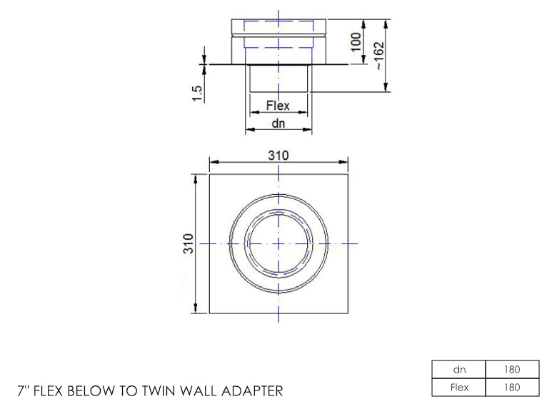 DTW Flex Below to Twin Wall Adapter 7 Inch SS - 0