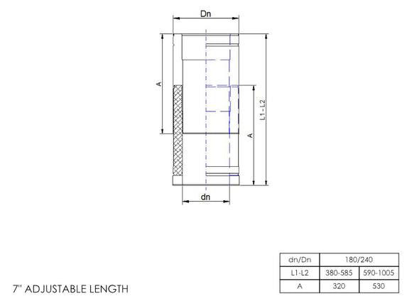 DTW Adjustable Length 380 - 585mm 7 Inch MB