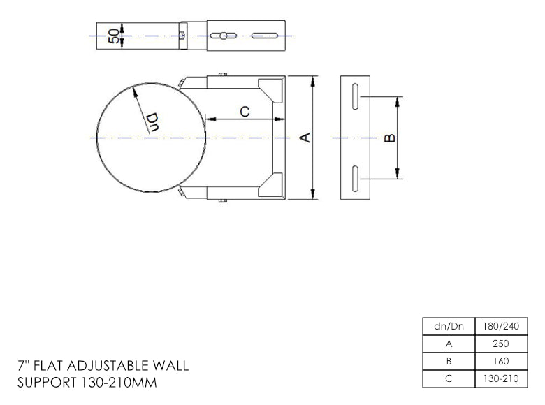DTW 130 - 210mm Adjustable Wall Support 7 Inch SS - 0