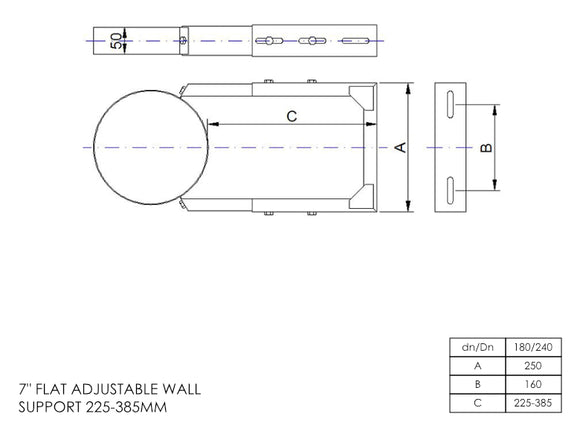 DTW 225 - 385mm Adjustable Wall Support 7 Inch SS