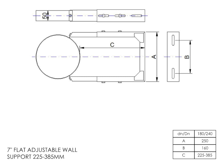 DTW 225 - 385mm Adjustable Wall Support 7 Inch MB - 0
