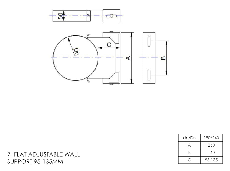 DTW 95 - 135mm Adjustable Wall Support 7 Inch SS - 0