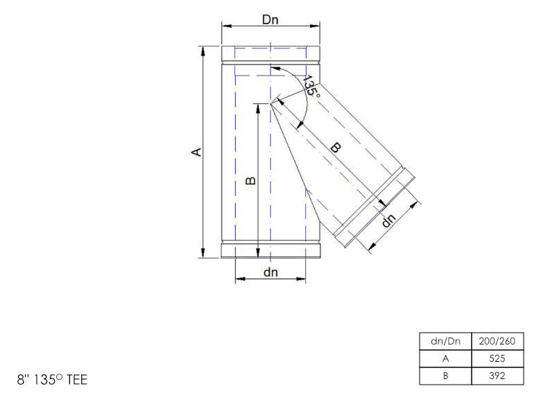 DTW 135 Degree Tee 8 Inch MB - 0