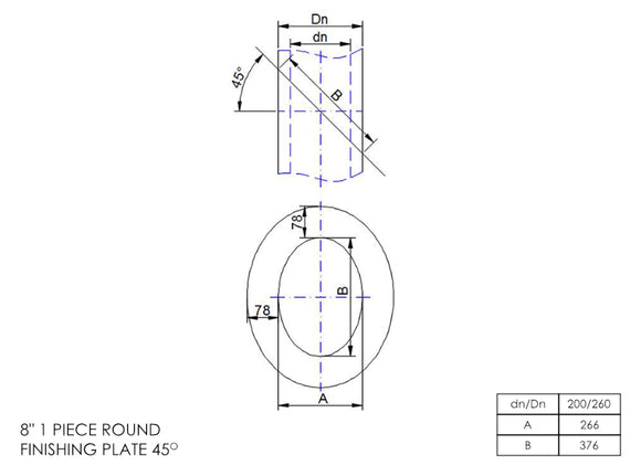 DTW 1 Part 45 Degree Oval Finishing Plate 8 Inch SS