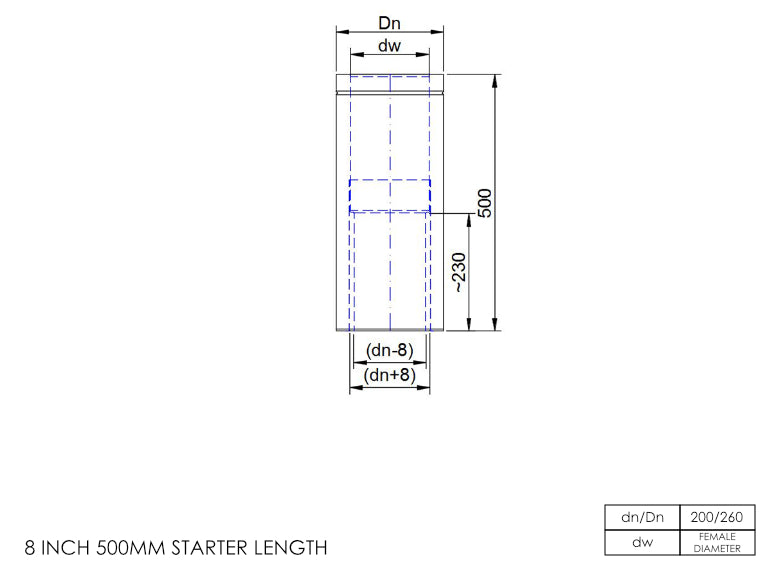 DTW 500mm Starter Length with Built in Adapter 8 Inch SS