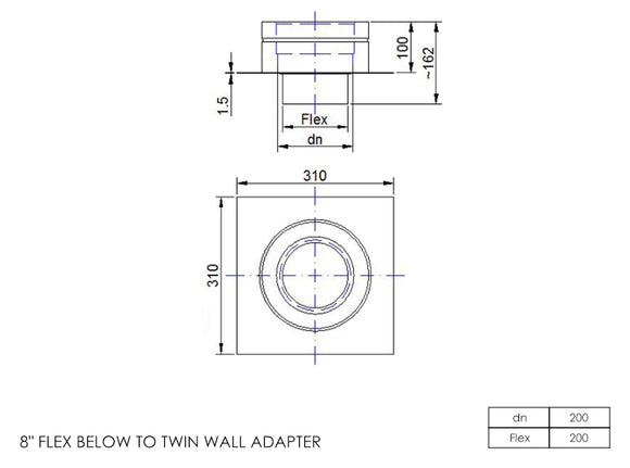 DTW Flex Below to Twin Wall Adapter 8 Inch SS