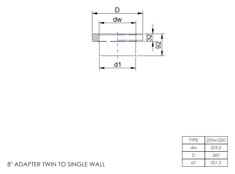 DTW Single to Twin Wall Adapter 8 Inch MB - 0