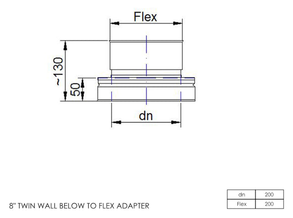 DTW Twin Wall Below to Flex Adapter 8 Inch SS