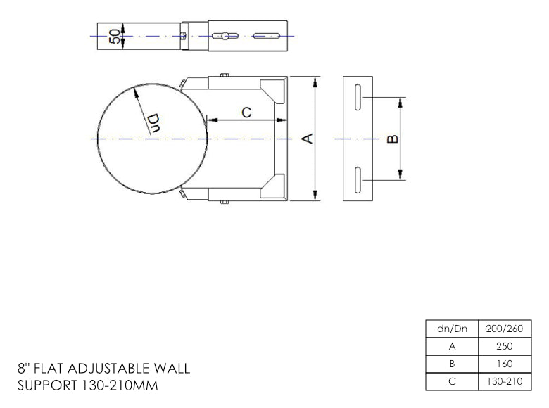 DTW 130 - 210mm Adjustable Wall Support 8 Inch MB - 0