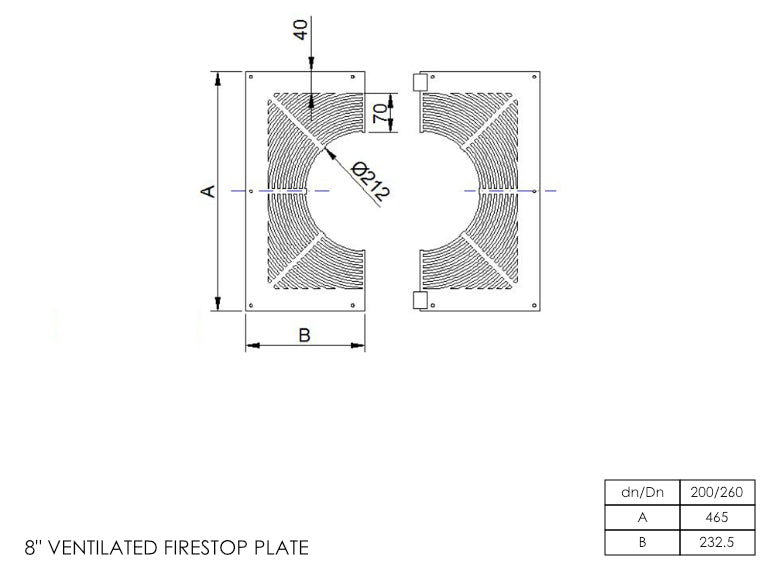 DTW Ventilated Firestop Plate 8 Inch MB - 0