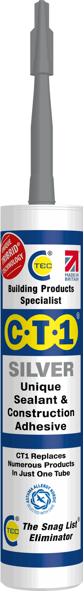C-TEC CT1 Constuction Sealant Adhesive 290ml - SIlver Henshaws Roofing & Building