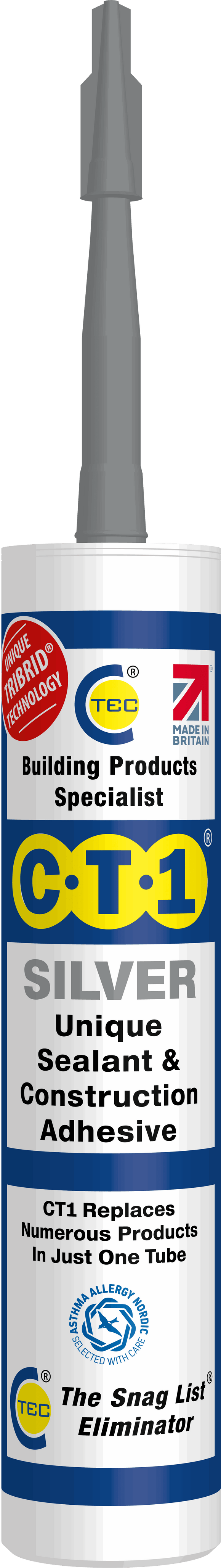 C-TEC CT1 Constuction Sealant Adhesive 290ml - SIlver Henshaws Roofing & Building