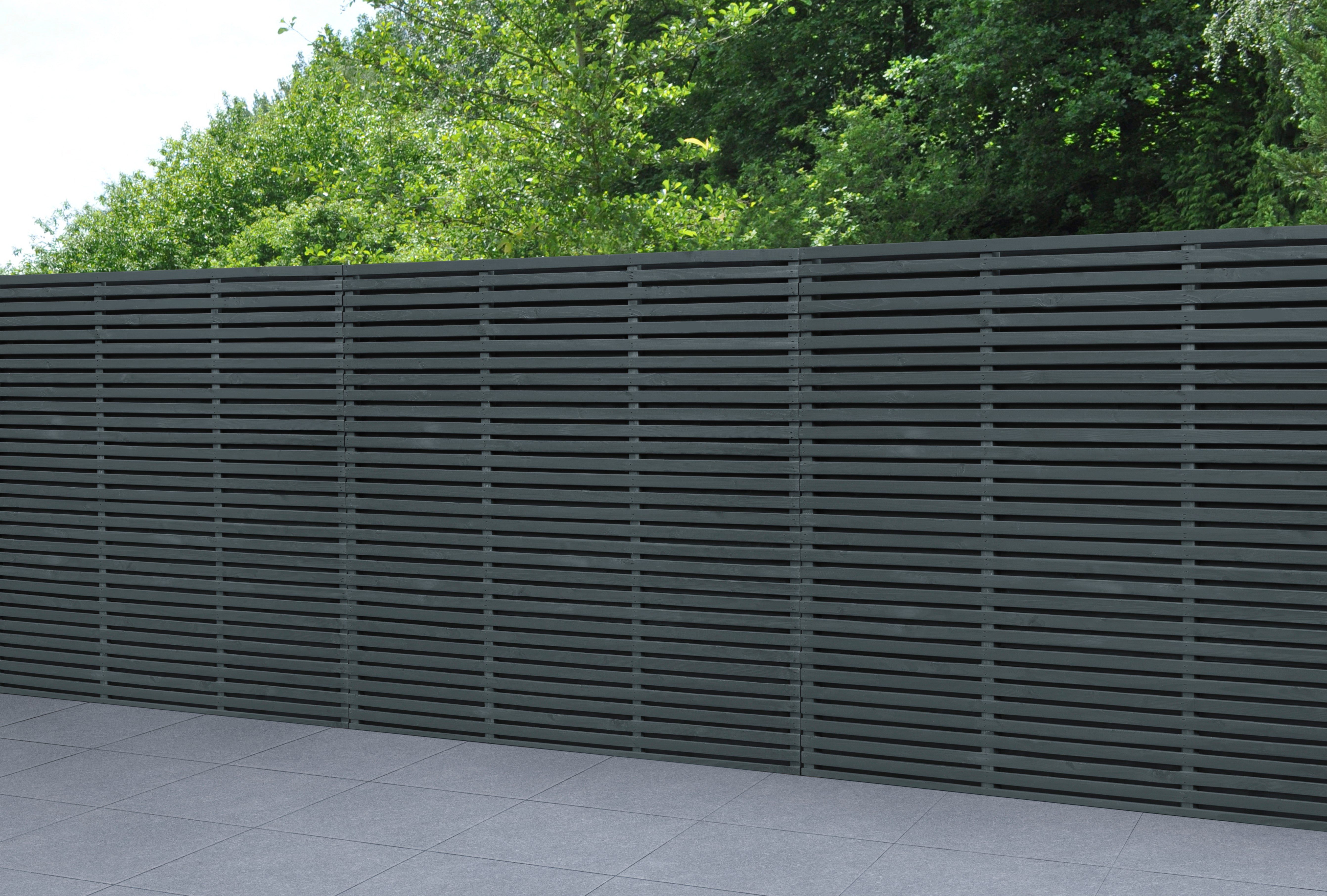 Contemporary Double Slatted Fence Panel 1.8m x 1.8m - Anthracite Grey - Pack of 3 (Delivery Only)
