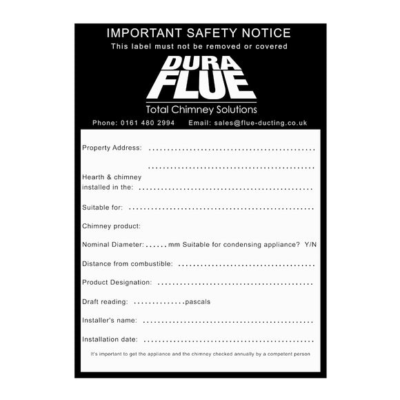 Chimney Data - Notice Plate